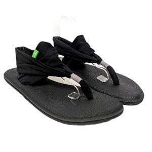 SANUK Black Fabric Yoga Thong Sandals 10